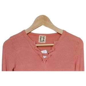 NWT PST Los Angles by Project Social T Rib Knit Top Coral Wash